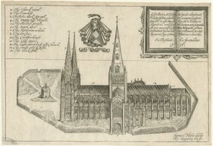 Cathédrale de Lichfield - Vue sud : gravure sur cuivre, nd [XVIIe siècle]