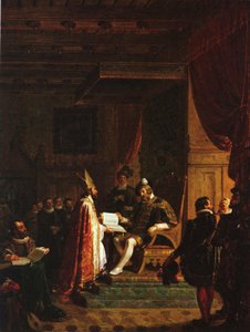 Mikael Agricola présente le NT finlandais au roi Gustav Vasa - Robert Wilhelm Ekman