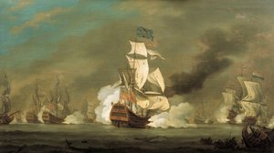 Une bataille entre navires anglais et néerlandais, début du XVIIIe siècle