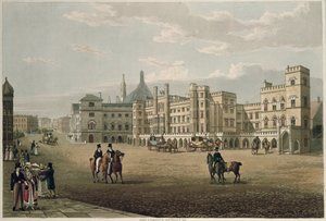 Vue de la Chambre des Lords et des Communes, depuis Old Palace Yard, pub. 1821 par Colnaghi und Co.