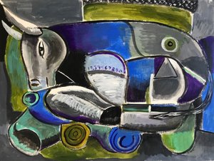 Taureau au repos, vers 2020 (acrylique sur papier toilé)