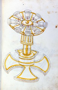 Art de la guerre: étude sur les machines militaires. Canon tournant, illustration tirée de 