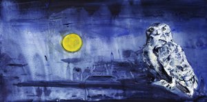 Le hibou des neiges au clair de lune