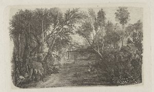 Paysage avec ruisseau et arbres sur les rives - Rodolphe Bresdin