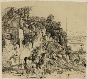Paysage montagneux avec cavaliers