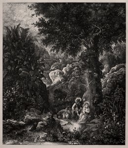 Repos pendant la fuite en Égypte avec un âne sellé - Rodolphe Bresdin