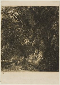 Repos pendant la fuite en Égypte avec un âne sellé - Rodolphe Bresdin