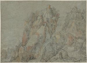 Paysage montagneux avec châteaux et cascades