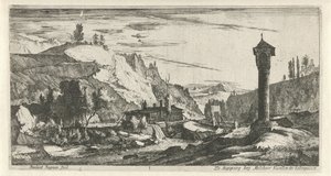 Paysage montagneux avec colonne - Roelant Roghman