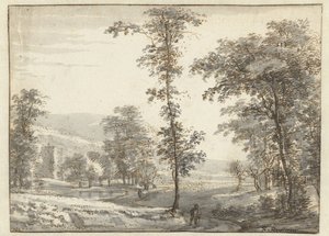 Paysage boisé avec un voyageur sur un chemin - Roelant Roghman