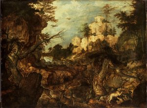 Chasse au sanglier dans un paysage rocheux