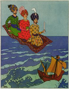 Ils ont été transportés rapidement, illustration de "Le prince Ahmed et la fée Pari Banou", tiré des "Mille et une nuits