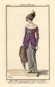 Femme en robe de thé, robe fourreau et turban - Roger Broders