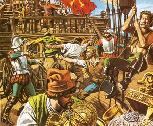 Sir Francis Drake attaque les Espagnols - Roger Payne