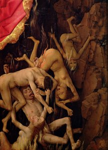 Le Jugement Dernier, détail de la chute des damnés en enfer, vers 1445-50