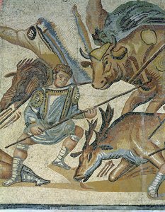 Bataille entre gladiateurs et animaux, détail d