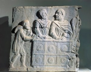 Fragment de sarcophage représentant un changeur, de Rome, Viale del Re - Roman