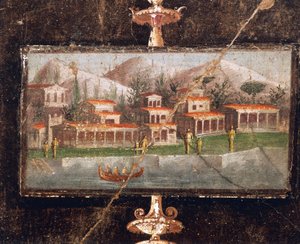 Paysage et architecture dans la peinture murale du tablinum, Maison de Marco Lucrezio Fronto, Pompéi, Campanie, Civilisation romaine - Roman