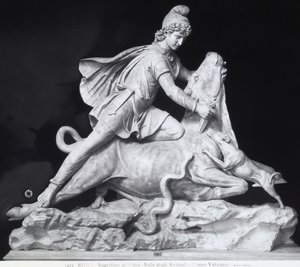 Mithra tuant le taureau, représentation du culte mithriaque (marbre)