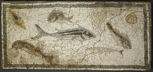 Panneau de mosaïque montrant des poissons, probablement 3e siècle après J.-C.