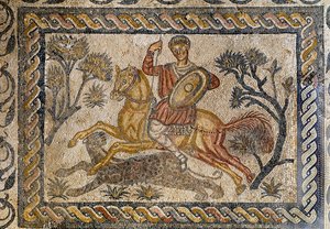 Scène de chasse au panthère - Mosaïque, 4ème siècle après J.-C.