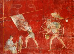 Fresque de pilier représentant la fabrication de la laine, de Pompéi, Fullonica de Veranio Ipseo - Roman