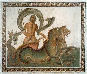 Art romain : Le Triomphe de Neptune. Mosaïque du 3ème siècle après J.-C. Sousse, Musée Archéologique, Tunisie