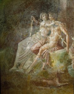 Art romain : Vénus et Mars. Fresque de la maison du Guitariste à Pompéi. IIIe style. - Roman