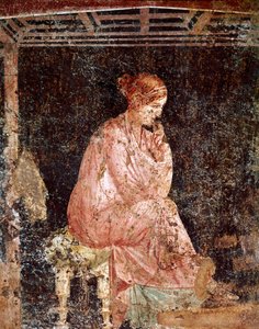 Art romain : « Jeune femme assise » Fresque romaine du 3ème style pompéien de Pompéi (Fresque de Pompéi) 40-60 après J.-C.
