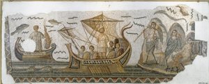 Antiquité romaine : Ulysse sur son bateau résiste au chant des Sirènes - Roman