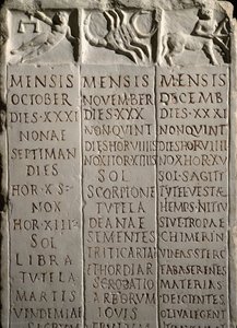 Calendrier du Champ de Mars indiquant les mois et les signes du zodiaque - Roman