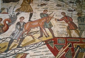 Art romain : détail de la mosaïque « La grande chasse »