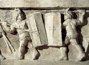 Bas-relief représentant une bataille de gladiateurs - Roman
