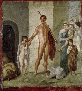 Thésée libérant les enfants du Minotaure, de la maison de Gavius Rufus, Pompéi, 4ème style pompéien, c.50-79 après J.-C.