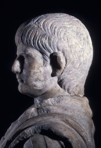 Statue togée du jeune Néron, vue latérale de la tête, c.50 AD (détail) - Roman