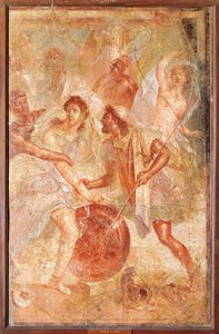 Ulysse et Diomède reconnaissant Achille déguisé en Pyrrha parmi les filles de Lycomède à Skyros, de Pompéi