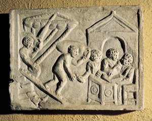 Déchargement de cargaison et contrôles portuaires, bas-relief, civilisation romaine
