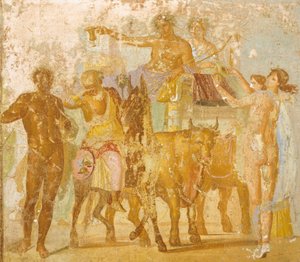 Peinture murale représentant le Triomphe de Bacchus, de la Maison de Marcus Lucretius Fronto, Pompéi, Campanie, Civilisation romaine