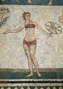 Jeune Romain engagé dans des exercices physiques. (détail de mosaïque, 315-350 après J.-C.)