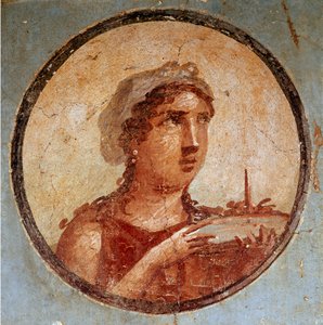 Jeune fille avec un plat de nourriture (fresque)
