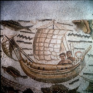 Scène de pêche en mosaïque à Hippone, Algérie - Roman Roman