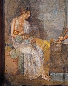 Fresque représentant une mère allaitant son bébé, de Pompéi, Italie