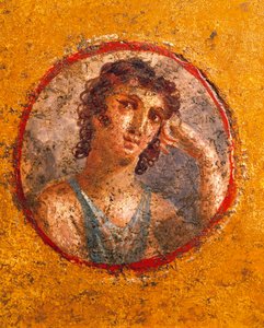 Médaillon avec portrait de garçon, fresque, de la Casa degli Amorini Dorati (Maison des Cupidons Dorés) à Pompéi