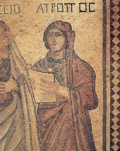 Mosaïque représentant une jeune femme lisant, Maison de Thésée, Villa romaine, Paphos, Chypre