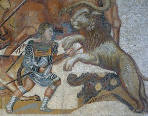 Mosaïque montrant une scène de chasse aux bêtes sauvages (détail) - Roman Roman