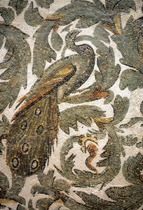 Paon, Détail de Mosaïque - 4e siècle après J.-C., Musée du Bardo, Tunis