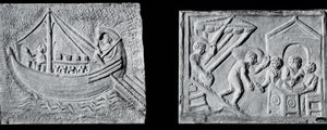 Relief représentant un navire marchand (Museo Nazionale, Rome) et relief représentant le déchargement d