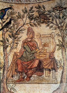 Art romain : Orphée charmant les oiseaux. Mosaïque de Blanzy-les-Fismes - Roman Roman