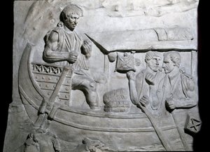 Art romain : « Soldats romains sur un navire pendant la première guerre en Dacie » Moulage de 1862 reproduisant les bas-reliefs de la colonne de Trajan à Rome construite sous le règne de l
