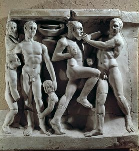 Art romain : scène de boxe. Bas-relief. Museo della Civiltà Romana, Rome - Roman Roman